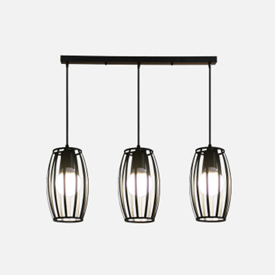 Industrial Bistro Cage Pendant Lamp - Black Barrel Shape, Hanging Lighting, Suspension Design