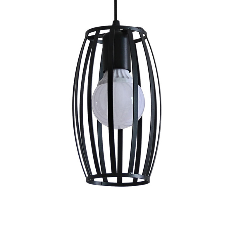 Industrial Bistro Cage Pendant Lamp - Black Barrel Shape, Hanging Lighting, Suspension Design