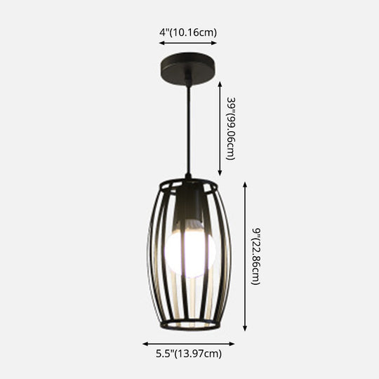 Industrial Bistro Cage Pendant Lamp - Black Barrel Shape, Hanging Lighting, Suspension Design