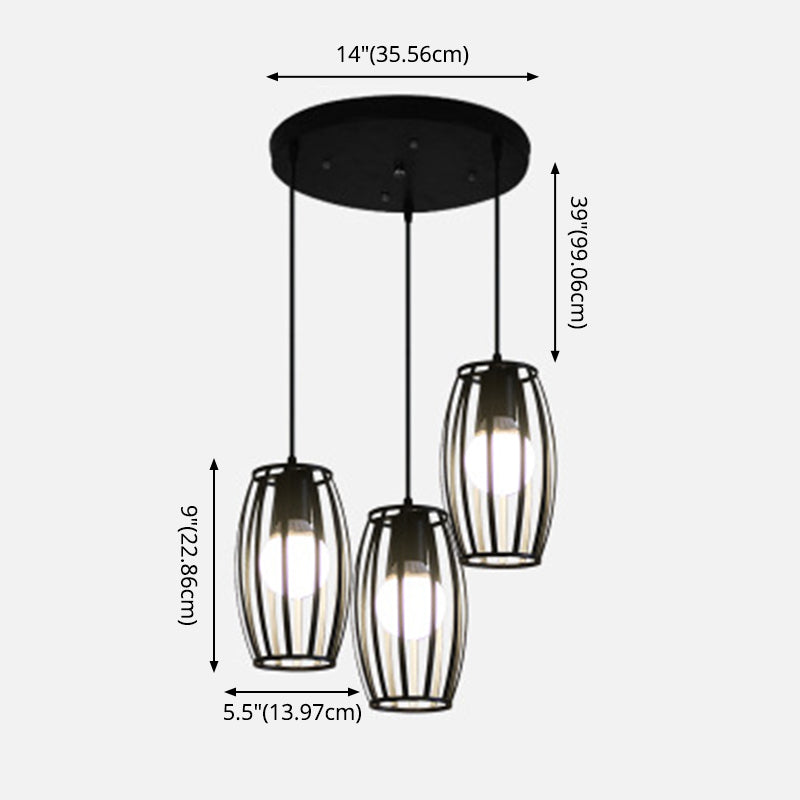 Industrial Bistro Cage Pendant Lamp - Black Barrel Shape, Hanging Lighting, Suspension Design