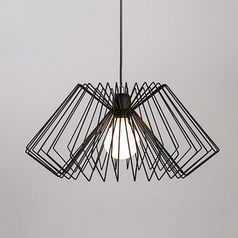 Vintage Metal Spider Web Café Pendant Light Fixture - 1-Light Hanging Lamp Black