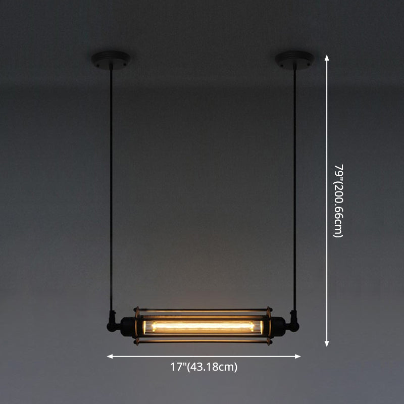 Industrial Black Iron Cage Pendant Light - 1-Bulb Cylindrical Ceiling Fixture For Bars