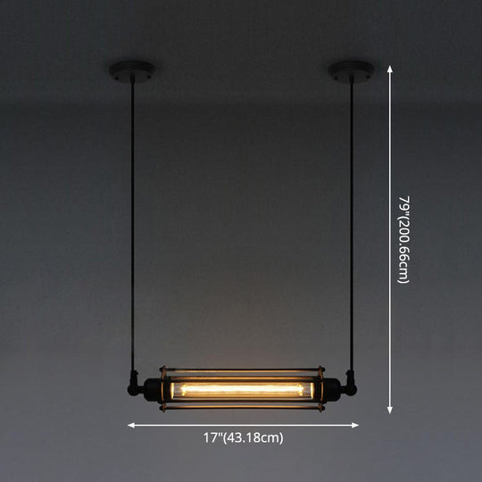 Industrial Black Iron Cage Pendant Light - 1-Bulb Cylindrical Ceiling Fixture For Bars