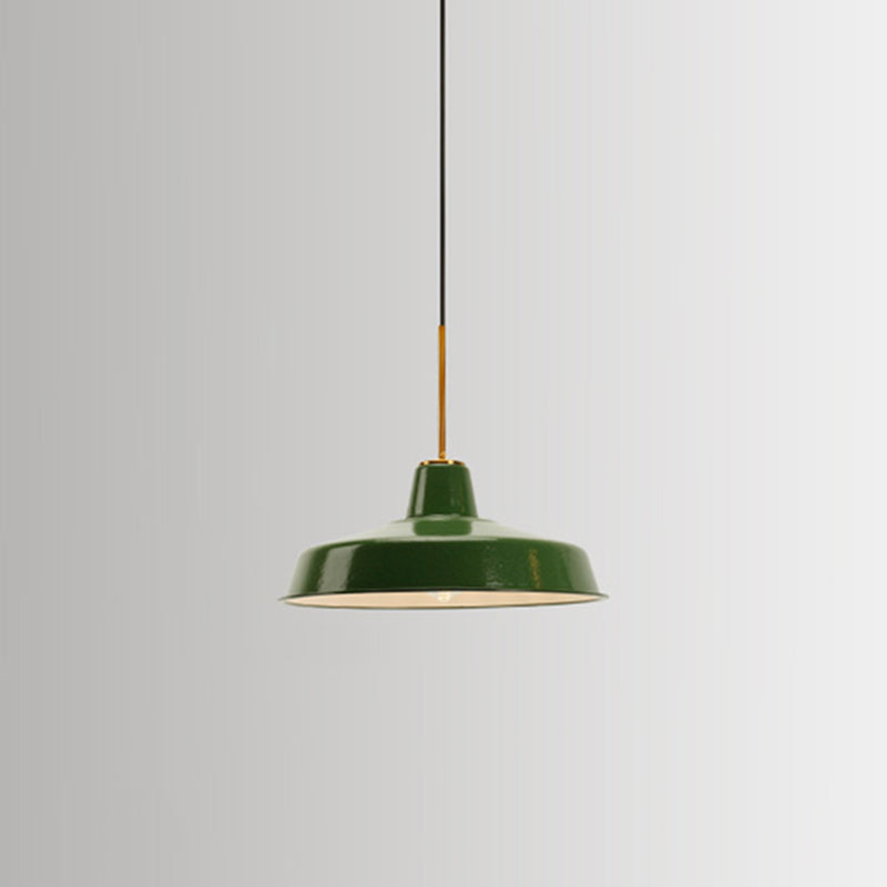 Retro Enamel Green Metal Suspension Lamp For Cafe - 1-Light Hanging Fixture / Barn