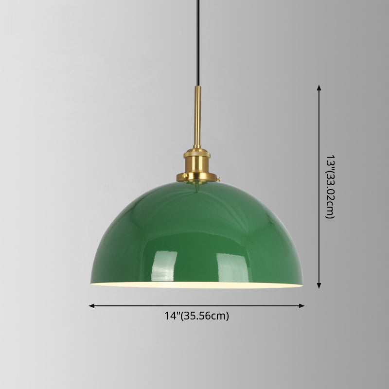 Retro Enamel Green Metal Suspension Lamp For Cafe - 1-Light Hanging Fixture