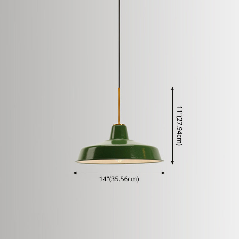 Retro Enamel Green Metal Suspension Lamp For Cafe - 1-Light Hanging Fixture