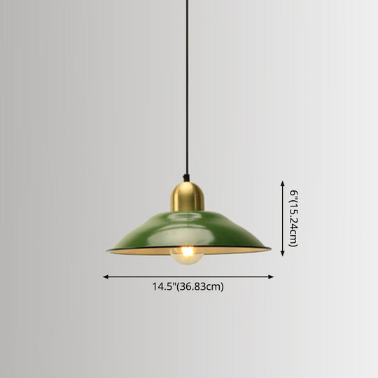 Retro Enamel Green Metal Suspension Lamp For Cafe - 1-Light Hanging Fixture