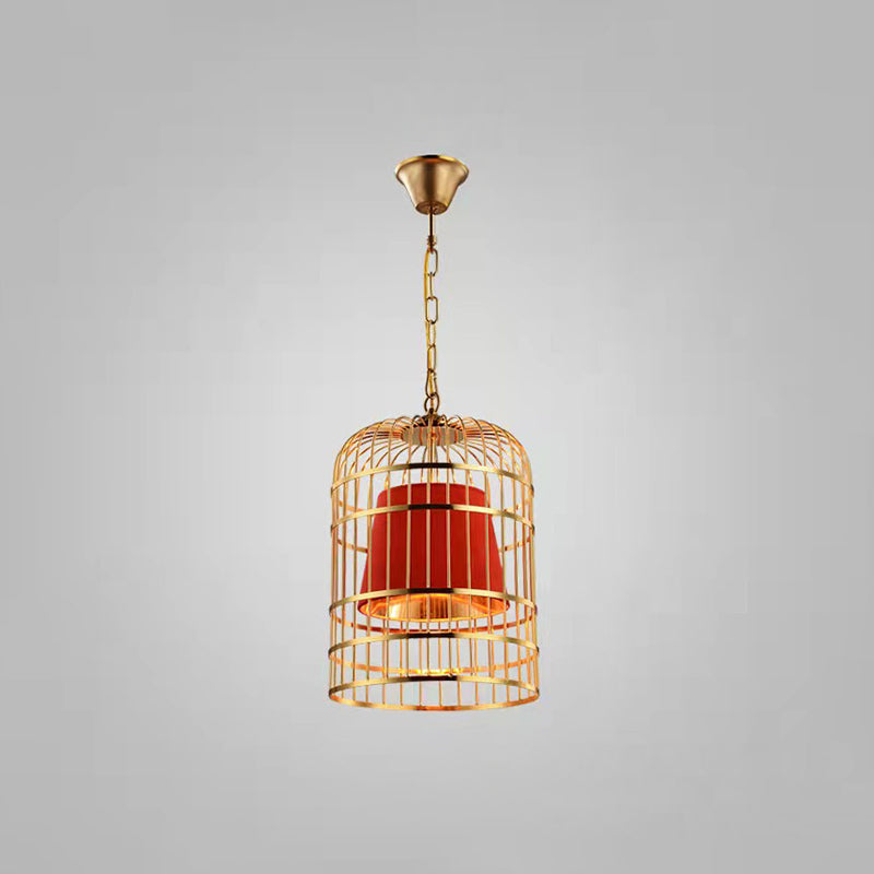 Gold Plated Birdcage Hanging Lamp Country Metal Ceiling Light With Cone Shade For Restaurants (1