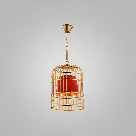 Gold Plated Birdcage Hanging Lamp Country Metal Ceiling Light With Cone Shade For Restaurants (1