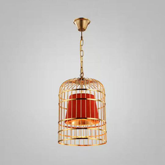 Gold Plated Birdcage Hanging Lamp Country Metal Ceiling Light With Cone Shade For Restaurants (1