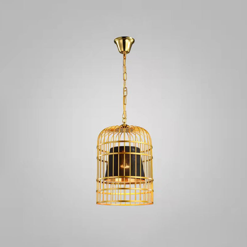 Gold Plated Birdcage Hanging Lamp Country Metal Ceiling Light With Cone Shade For Restaurants (1