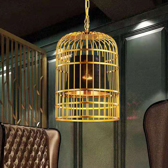 Gold Plated Birdcage Hanging Lamp Country Metal Ceiling Light With Cone Shade For Restaurants (1