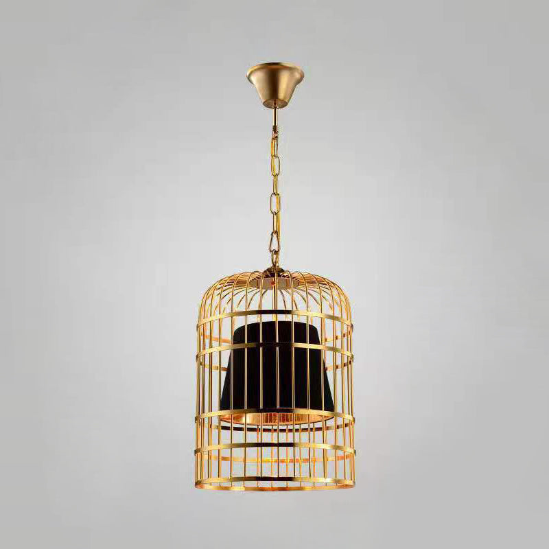 Gold Plated Birdcage Hanging Lamp Country Metal Ceiling Light With Cone Shade For Restaurants (1