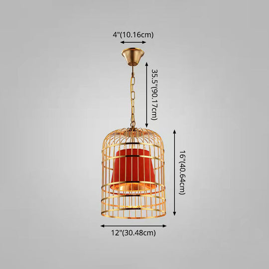 Gold Plated Birdcage Hanging Lamp Country Metal Ceiling Light With Cone Shade For Restaurants (1