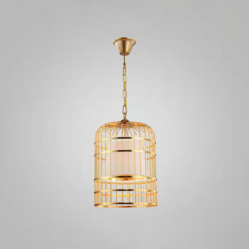 Gold Plated Birdcage Hanging Lamp Country Metal Ceiling Light With Cone Shade For Restaurants (1