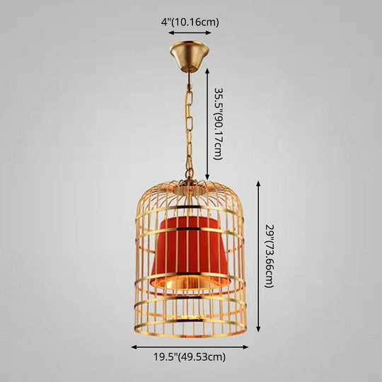 Gold Plated Birdcage Hanging Lamp Country Metal Ceiling Light With Cone Shade For Restaurants (1