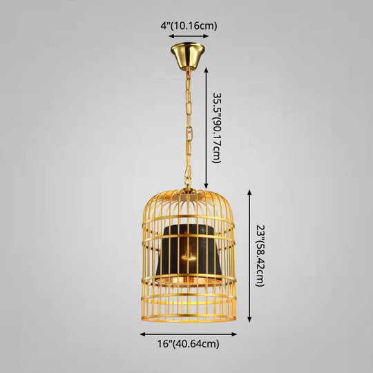 Gold Plated Birdcage Hanging Lamp Country Metal Ceiling Light With Cone Shade For Restaurants (1