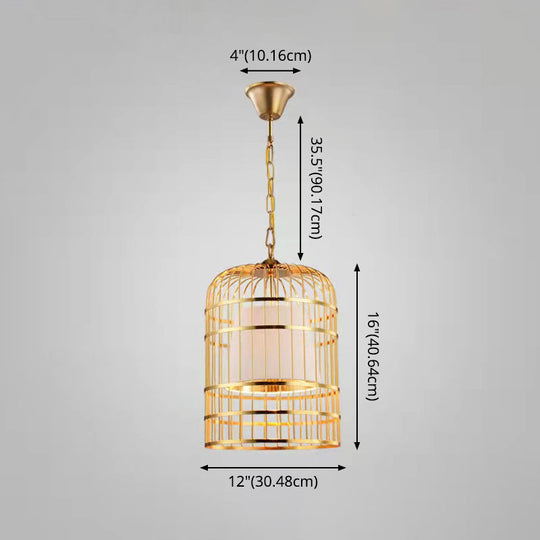 Gold Plated Birdcage Hanging Lamp Country Metal Ceiling Light With Cone Shade For Restaurants (1