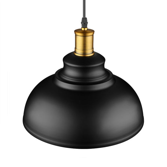 Adjustable Cord Black/White Retro Metal Dome Shade Ceiling Pendant - 1 Bulb Hanging Fixture in 12"/14"/16" W