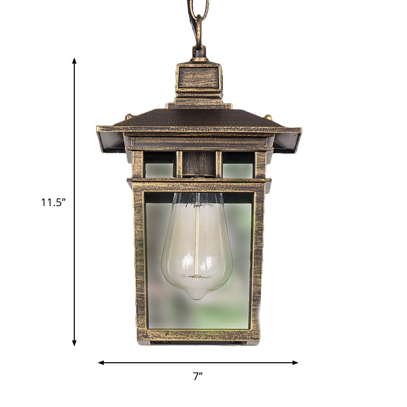 Industrial Lantern Hanging Pendant Lamp - Metal & Clear Glass, 1 Light - Outdoor Porch Lighting in Black/Bronze/Gold