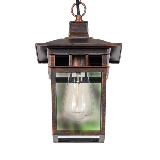 Industrial Lantern Outdoor Pendant Lamp With Metal And Clear Glass - 1 Light In Black/Bronze/Gold