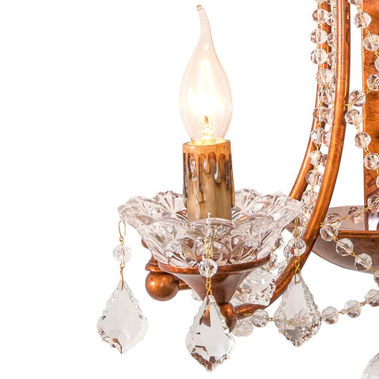 2-Head Weathered Copper Candle Wall Mount Sconce With Crystal Beaded Strand - French Country Light