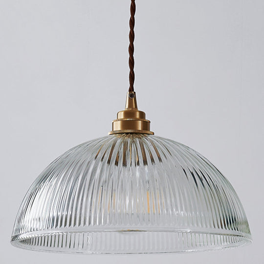 Ribbed Glass Bowl Shaped Shaded Pendant Light for Dining room