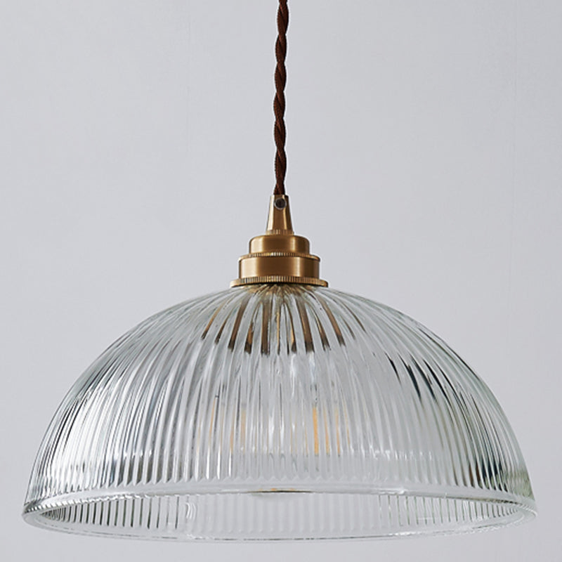 Ribbed Glass Pendant Light - Simplicity Brass Mini Hanging Lamp For Dining Room Clear / 12