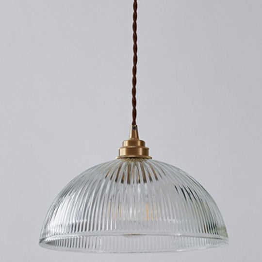 Ribbed Glass Bowl Shaped Shaded Pendant Light For Dining Room Lighting