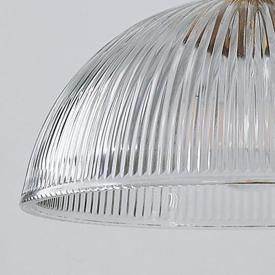 Ribbed Glass Pendant Light - Simplicity Brass Mini Hanging Lamp For Dining Room