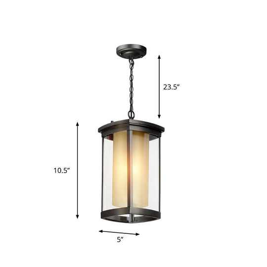 Black Outdoor Pendant Light with Double Glass Shade for Courtyard - 1 Light - Various Widths