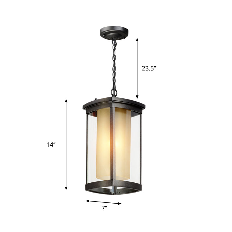 Black Outdoor Pendant Light with Double Glass Shade for Courtyard - 1 Light - Various Widths