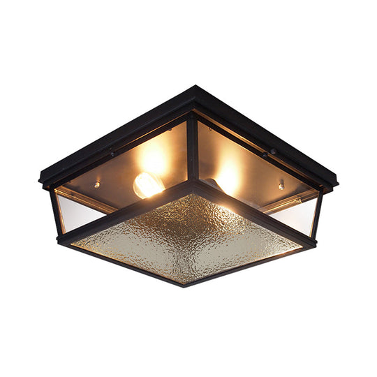 Modern Industrial Black Ceiling Lamp with 2 Lights & Flush Mount for Corridors