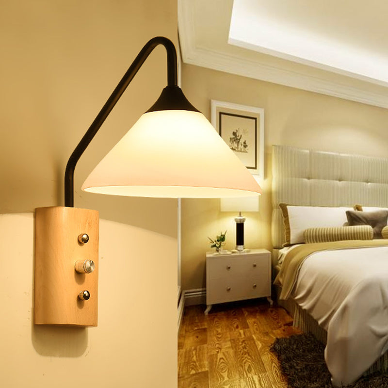 White Glass Wall Sconce For Study Room And Bedroom Lighting