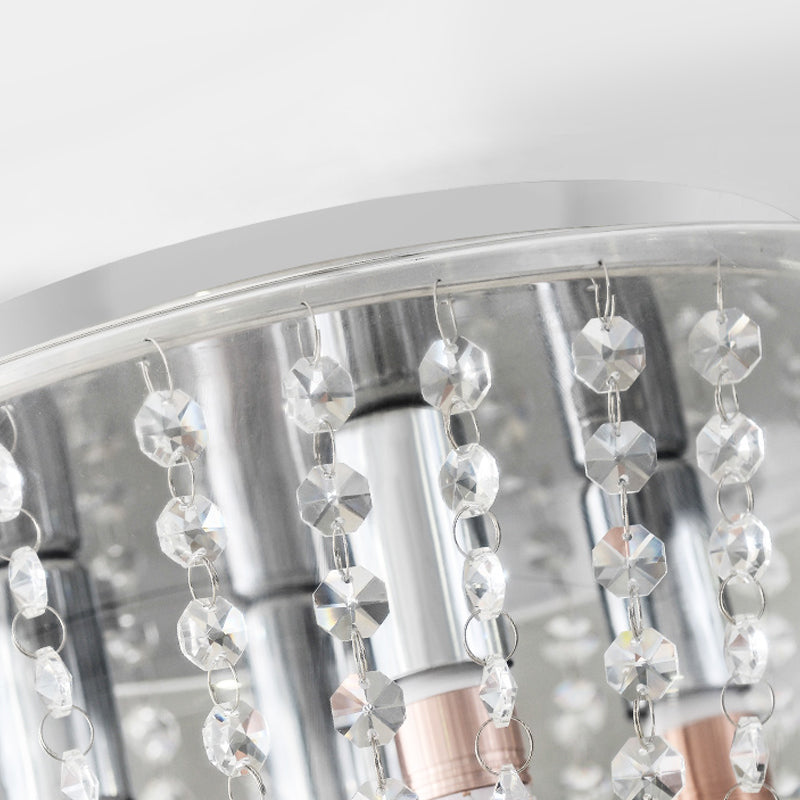 Plafonnier moderne en chrome avec fil de perles en cristal transparent et 4 ampoules - Luminaire encastré