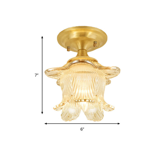 Modern Clear Crystal Floral Ceiling Lamp - 1 Light Brass Finish