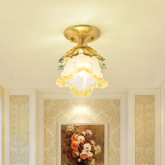 Modern Clear Crystal Floral Ceiling Lamp - 1 Light Brass Finish