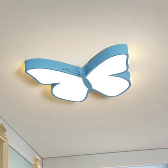 Butterfly LED Flush Mount Lamp in Warm/White Light, 19.5"/23.5" Width - White/Pink/Blue Cartoon Acrylic Design