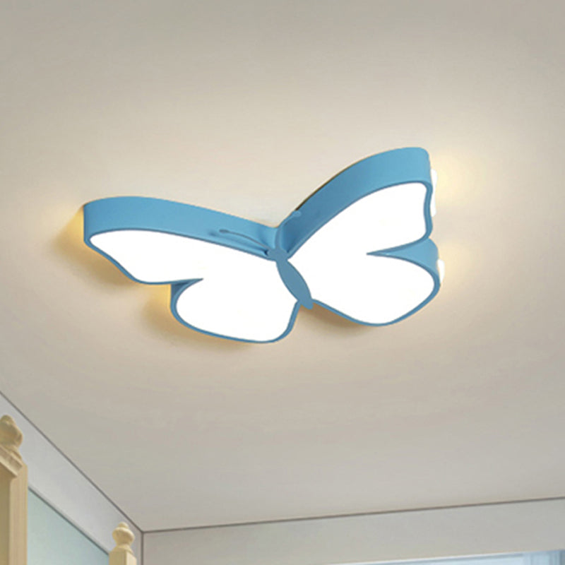 Butterfly Led Flush Mount Lamp In Warm/White Light 19.5/23.5 Width - White/Pink/Blue Cartoon Acrylic