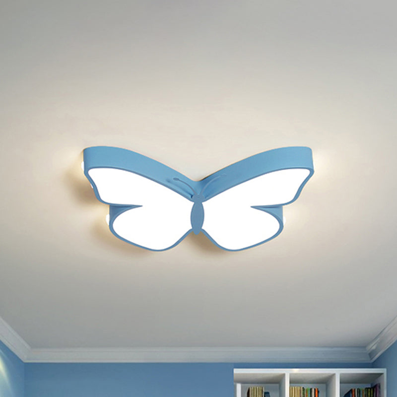 Butterfly LED Flush Mount Lamp in Warm/White Light, 19.5"/23.5" Width - White/Pink/Blue Cartoon Acrylic Design