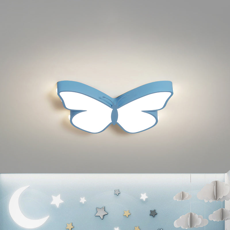 Butterfly LED Flush Mount Lamp in Warm/White Light, 19.5"/23.5" Width - White/Pink/Blue Cartoon Acrylic Design