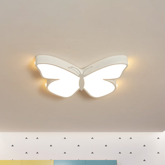 Butterfly LED Flush Mount Lamp in Warm/White Light, 19.5"/23.5" Width - White/Pink/Blue Cartoon Acrylic Design