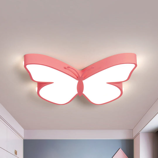 Butterfly LED Flush Mount Lamp in Warm/White Light, 19.5"/23.5" Width - White/Pink/Blue Cartoon Acrylic Design