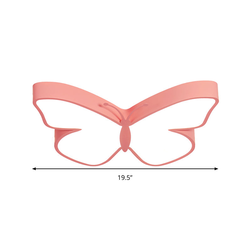 Butterfly Led Flush Mount Lamp In Warm/White Light 19.5/23.5 Width - White/Pink/Blue Cartoon Acrylic