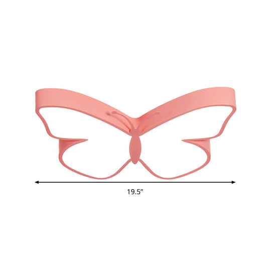 Butterfly Led Flush Mount Lamp In Warm/White Light 19.5/23.5 Width - White/Pink/Blue Cartoon Acrylic