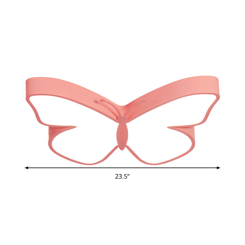 Butterfly LED Flush Mount Lamp in Warm/White Light, 19.5"/23.5" Width - White/Pink/Blue Cartoon Acrylic Design