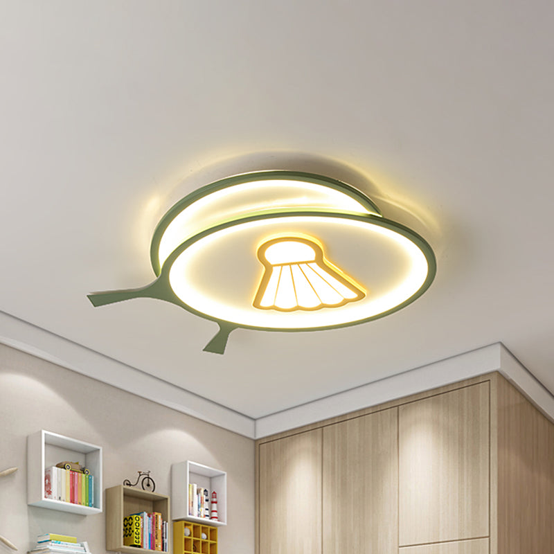 Childrens Badminton Pattern Led Ceiling Light - Green Flush Mount