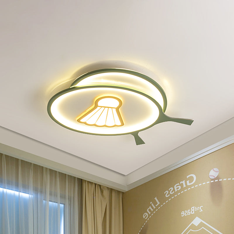 Children's Badminton Pattern LED Ceiling Light - Green Flush Mount