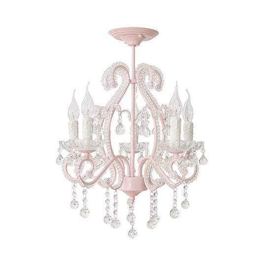 Geometric Chandelier Pendant Light - Macaron Pink Crystal Bead Accent 5 Lights