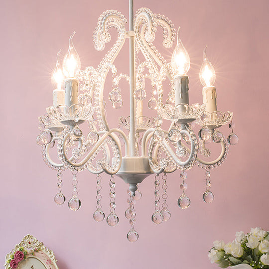 Modern White Chandelier With Crystal Decoration - 5 Heads Foyer Lighting Fixture